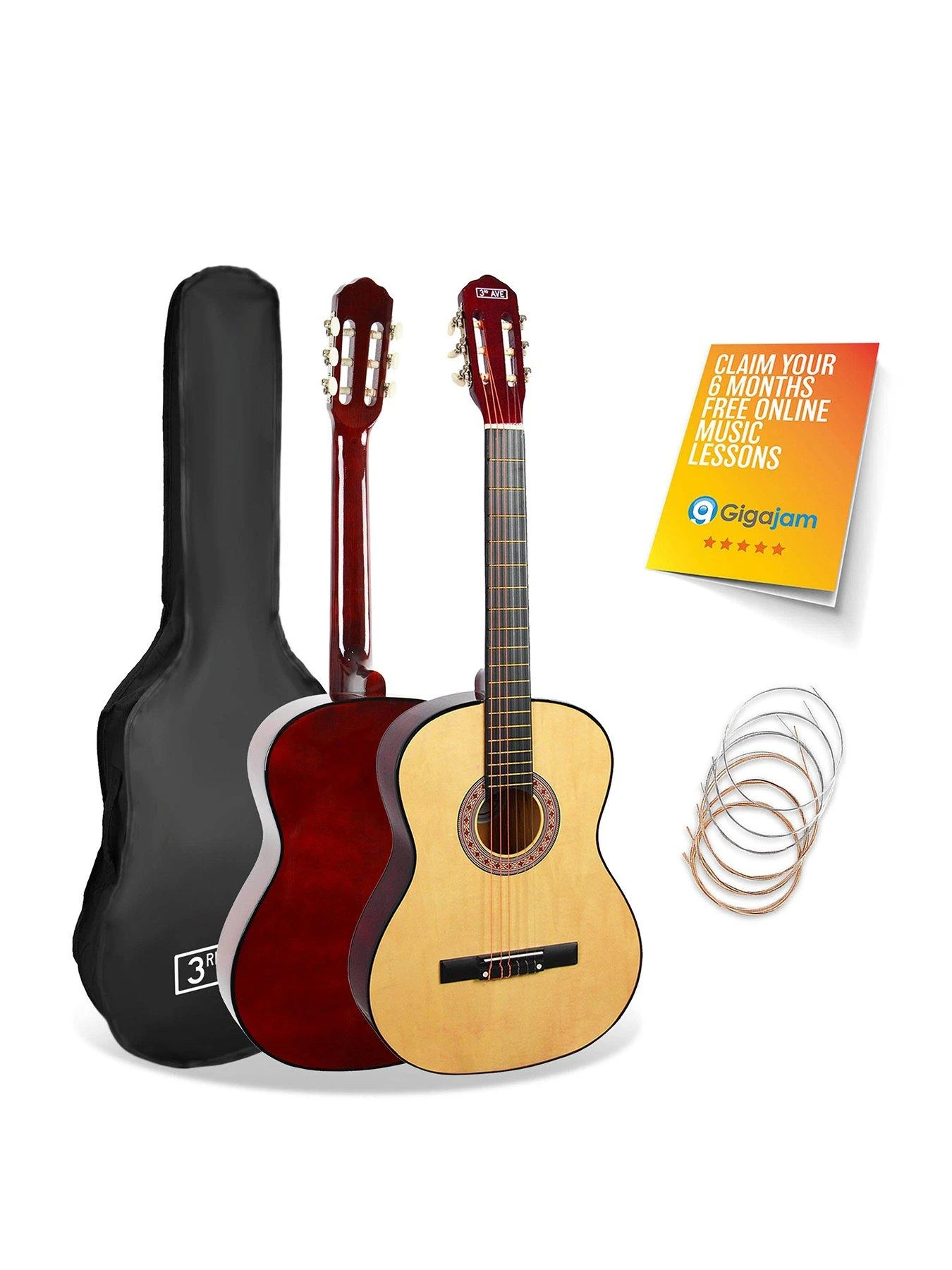 3rd Avenue Full Size 4/4 Classical Guitar Beginner Bundle - 6 Months FREE Lessons - Natural 1 3rd Avenue Full Size 4/4 Classical Guitar Beginner Bundle - 6 Months FREE Lessons - Natural