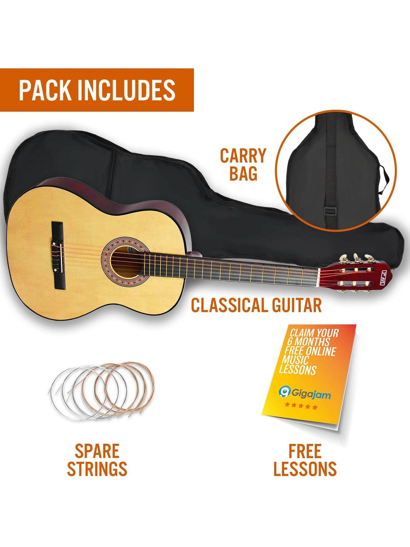 3rd Avenue Full Size 4/4 Classical Guitar Beginner Bundle - 6 Months FREE Lessons - Natural 3 3rd Avenue Full Size 4/4 Classical Guitar Beginner Bundle - 6 Months FREE Lessons - Natural - Image 3