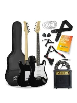 Rocket Full Size 4/4 Electric Guitar Ultimate Kit With 10W Amp - 6 Months FREE Lessons - Black