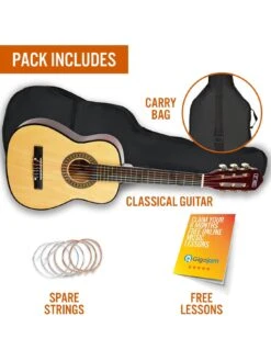 3rd Avenue 1/2 Size Kids Classical Guitar Beginner Bundle - 6 Months FREE Lessons - Natural -Digital Station NDNJG SQ3 0000000099 N A SLd1