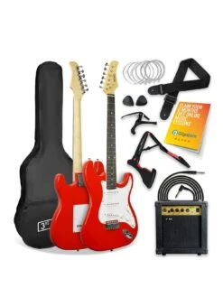 Rocket Full Size Electric Guitar Pack In Red With Free Online Music Lessons