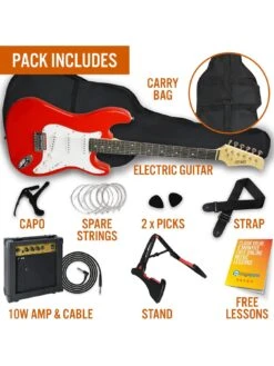 Rocket Full Size Electric Guitar Pack In Red With Free Online Music Lessons -Digital Station NTC4F SQ3 0000000017 RED SLd1