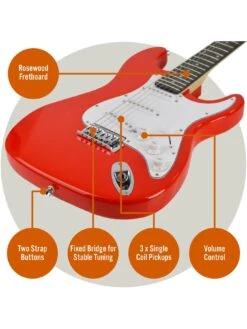 Rocket Full Size Electric Guitar Pack In Red With Free Online Music Lessons -Digital Station NTC4F SQ4 0000000017 RED SLd1