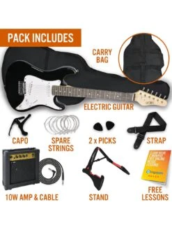Rocket 3/4 Size Electric Guitar Ultimate Kit With 10W Amp - 6 Months FREE Lessons - Black 8 Rocket 3/4 Size Electric Guitar Ultimate Kit With 10W Amp - 6 Months FREE Lessons - Black -Digital Station NTC4G SQ3 0000000004 BLACK SLd1