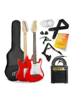 Rocket 3/4 Size Electric Guitar Ultimate Kit With 10W Amp - 6 Months FREE Lessons - Red