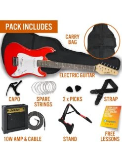 Rocket 3/4 Size Electric Guitar Ultimate Kit With 10W Amp - 6 Months FREE Lessons - Red -Digital Station NTC4H SQ3 0000000017 RED SLd1