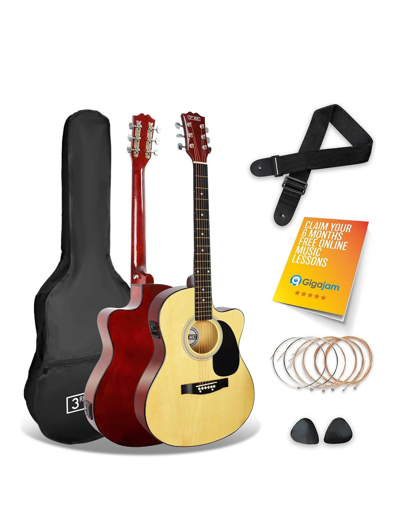 3rd Avenue Cutaway Electro Acoustic Guitar Pack With Free Online Music Lessons 1 3rd Avenue Cutaway Electro Acoustic Guitar Pack With Free Online Music Lessons