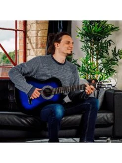 3rd Avenue Full Size 4/4 Classical Guitar Beginner Bundle - 6 Months FREE Lessons - Blueburst -Digital Station NTC4L SQ5 0000000020 BLUE SLd3