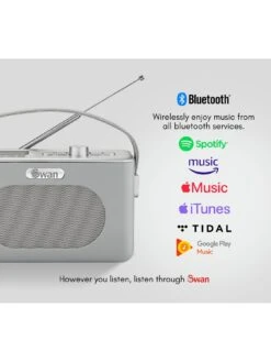 Swan Retro DAB Bluetooth Radio - Grey -Digital Station RFLLD SQ7 0000000005 GREY SLd3