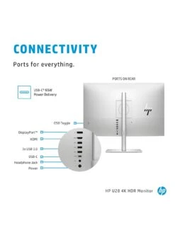 HP U28 4K 28in Monitor - 4K UHD, HDR. Factory Calibrated Colour, USB-C Docking, 65W Charging -Digital Station RLYKW SQ4 0000000035 SILVER SLd