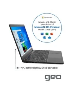 Geo GeoBook 140 14-inch HD Windows 10 Laptop, Intel Celeron Dual Core, 4GB RAM, 64GB Storage With Optional Norton 360 (1 Year) -Digital Station RNFEG SQ3 0000000004 BLACK SLa