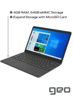 Geo GeoBook 140 14-inch HD Windows 10 Laptop, Intel Celeron Dual Core, 4GB RAM, 64GB Storage With Optional Norton 360 (1 Year) -Digital Station RNFEG SQ4 0000000004 BLACK SLd