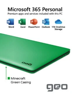 Geo GeoBook 140 Minecraft Laptop - 14 Inch HD, Intel Celeron, 4GB RAM, 64GB Storage, Microsoft 365 Personal Included - Green -Digital Station RNFER SQ7 0000000047 GREEN SLd3