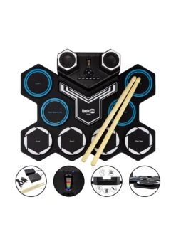 RockJam Rechargeable Bluetooth Roll Up Drum Kit With Inbuilt Speakers & Drumsticks
