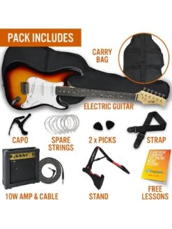 3rd Avenue Full Size 4/4 Electric Guitar Ultimate Kit With 10W Amp - 6 Months FREE Lessons -  Sunburst -Digital Station TATL7 SQ3 0000000099 N A SLd1