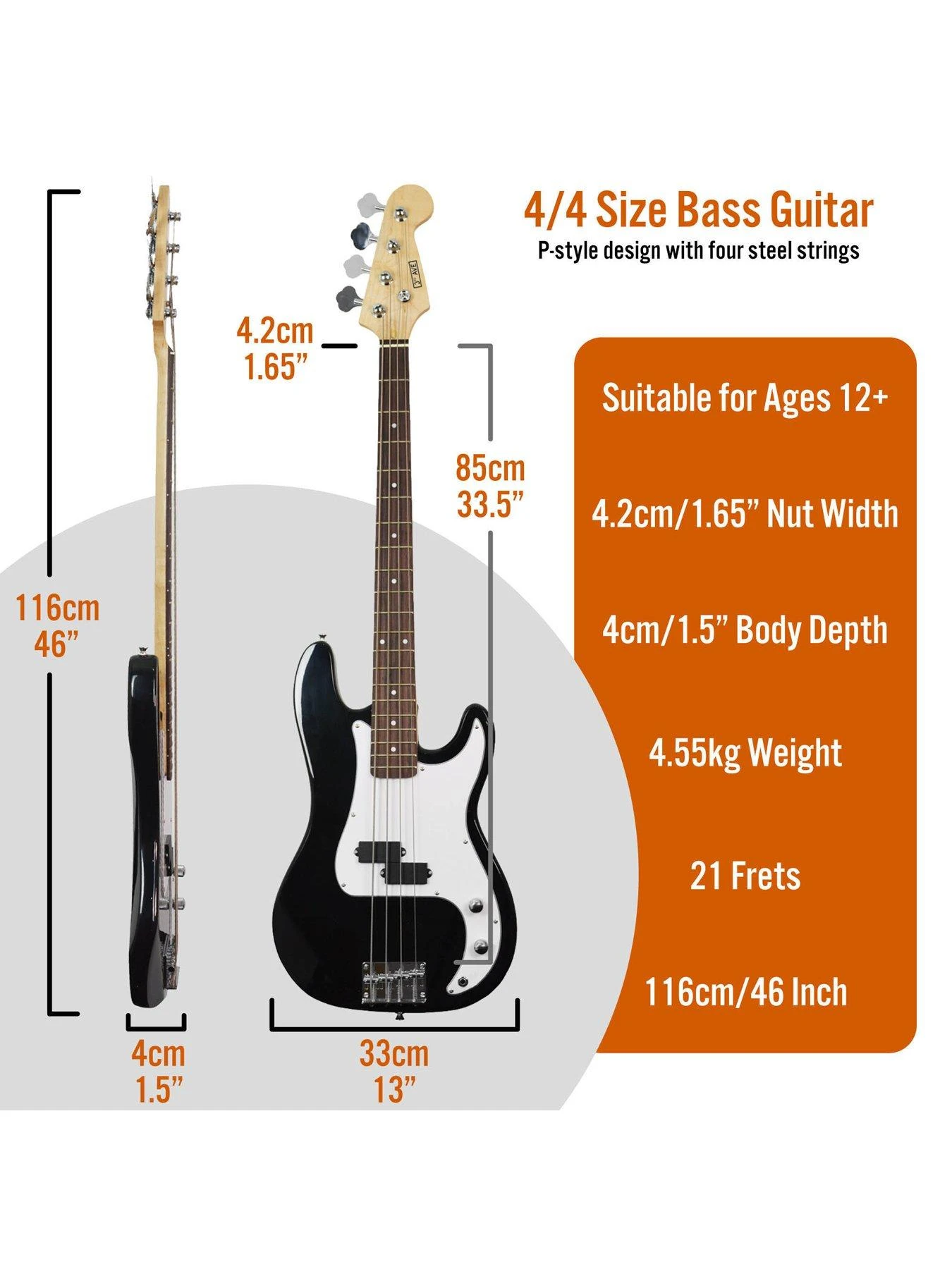 3rd Avenue Full Size Bass Guitar Ultimate Kit With 15W Amp - 6 Months FREE Lessons - Black 2 3rd Avenue Full Size Bass Guitar Ultimate Kit With 15W Amp - 6 Months FREE Lessons - Black - Image 2
