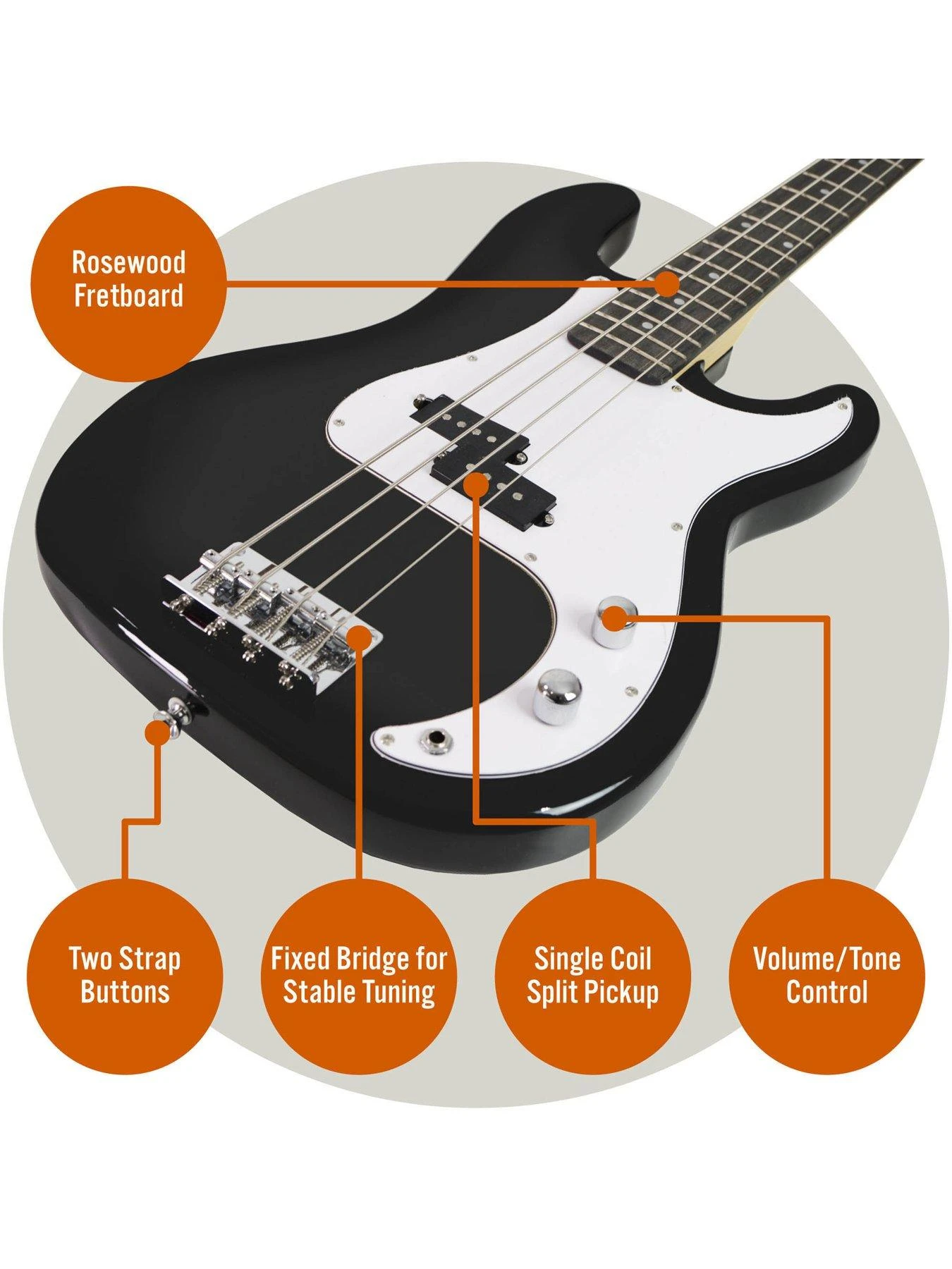 3rd Avenue Full Size Bass Guitar Ultimate Kit With 15W Amp - 6 Months FREE Lessons - Black 4 3rd Avenue Full Size Bass Guitar Ultimate Kit With 15W Amp - 6 Months FREE Lessons - Black - Image 4