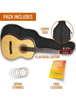 3rd Avenue 3/4 Size Kids Classical Guitar Beginner Bundle - 6 Months FREE Lessons - Natural -Digital Station TATLP SQ3 0000000099 N A SLd1