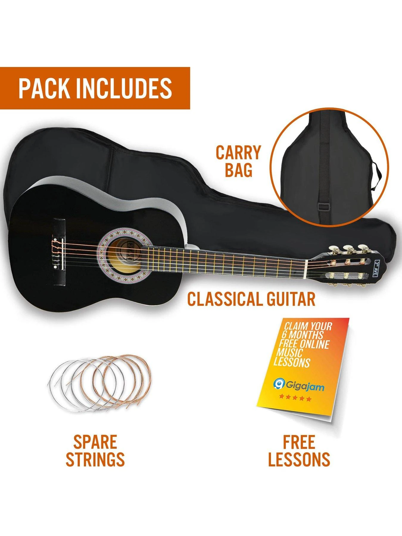 3rd Avenue 1/2 Size Classical Guitar Pack - Black 3 3rd Avenue 1/2 Size Classical Guitar Pack - Black - Image 3