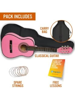 3rd Avenue 1/2 Size Kids Classical Guitar Beginner Bundle - 6 Months FREE Lessons - Pink -Digital Station TATLT SQ3 0000000099 N A SLd1