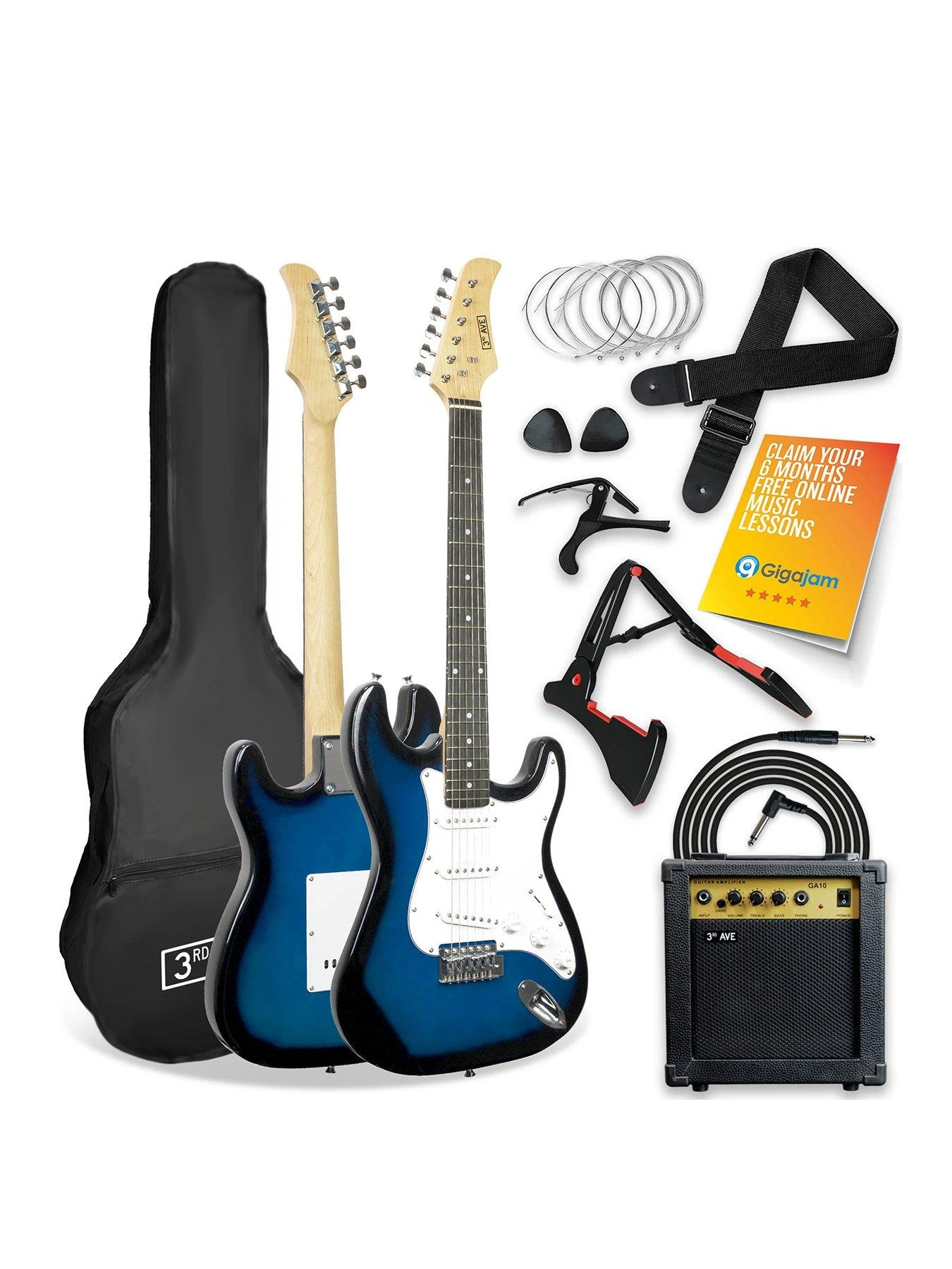 3rd Avenue Full Size 4/4 Electric Guitar Ultimate Kit With 10W Amp - 6 Months FREE Lessons - Blueburst 1 3rd Avenue Full Size 4/4 Electric Guitar Ultimate Kit With 10W Amp - 6 Months FREE Lessons - Blueburst