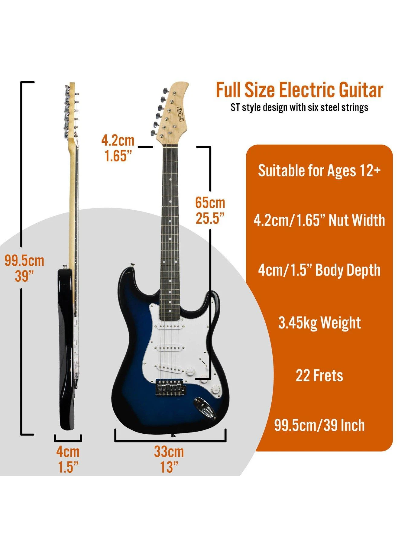 3rd Avenue Full Size 4/4 Electric Guitar Ultimate Kit With 10W Amp - 6 Months FREE Lessons - Blueburst 2 3rd Avenue Full Size 4/4 Electric Guitar Ultimate Kit With 10W Amp - 6 Months FREE Lessons - Blueburst - Image 2