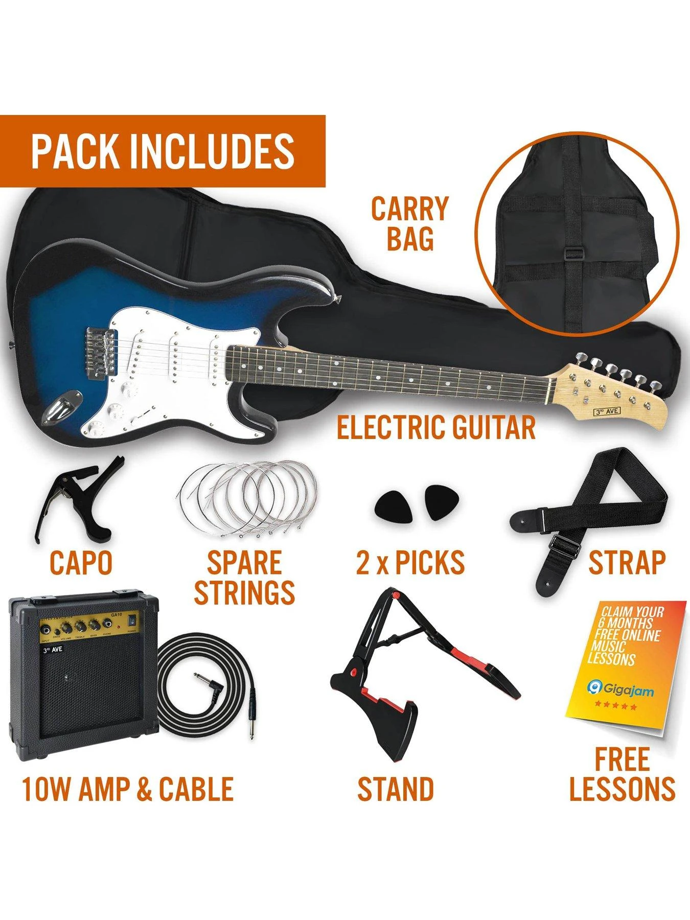3rd Avenue Full Size 4/4 Electric Guitar Ultimate Kit With 10W Amp - 6 Months FREE Lessons - Blueburst 3 3rd Avenue Full Size 4/4 Electric Guitar Ultimate Kit With 10W Amp - 6 Months FREE Lessons - Blueburst - Image 3