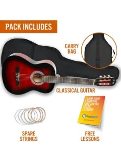3rd Avenue Full Size 4/4 Classical Guitar Beginner Bundle - 6 Months FREE Lessons - Redburst -Digital Station TATMJ SQ3 0000000099 N A SLd1