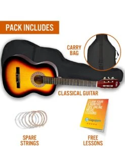 3rd Avenue Full Size 4/4 Classical Guitar Beginner Bundle - 6 Months FREE Lessons - Sunburst -Digital Station TATMK SQ3 0000000099 N A SLd1