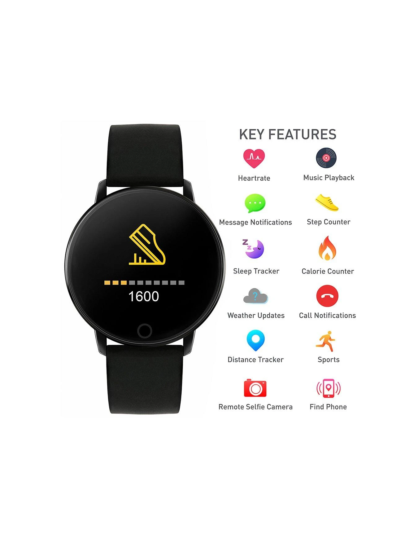 Reflex Active Series 5 Smart Watch With Heart Rate Monitor, Colour Touch Screen And Black Silicone Strap 2 Reflex Active Series 5 Smart Watch With Heart Rate Monitor, Colour Touch Screen And Black Silicone Strap - Image 2