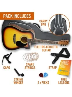 MX Cutaway Electro Acoustic Guitar Pack - Sunburst -Digital Station UW8FZ SQ3 0000000088 NO COLOR SLd1