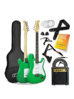 Full Size 4/4 Electric Guitar Ultimate Kit With 10W Amp - 6 Months FREE Lessons -  Green
