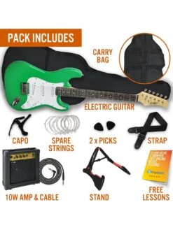 Full Size 4/4 Electric Guitar Ultimate Kit With 10W Amp - 6 Months FREE Lessons -  Green -Digital Station UW8G3 SQ3 0000000088 NO COLOR SLd1