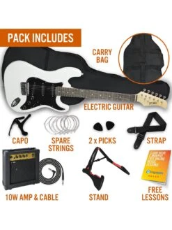 Full Size 4/4 Electric Guitar Ultimate Kit With 10W Amp - 6 Months FREE Lessons - White -Digital Station UW8G4 SQ3 0000000088 NO COLOR SLd1