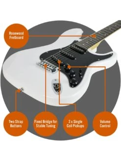 Full Size 4/4 Electric Guitar Ultimate Kit With 10W Amp - 6 Months FREE Lessons - White -Digital Station UW8G4 SQ4 0000000088 NO COLOR SLd2