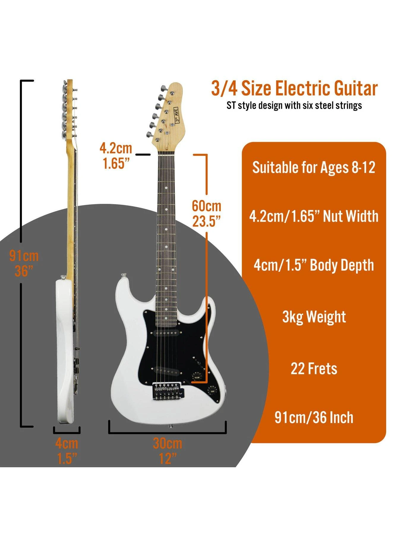 3/4 Size Electric Guitar Ultimate Kit With 10W Amp - 6 Months FREE Lessons - White 2 3/4 Size Electric Guitar Ultimate Kit With 10W Amp - 6 Months FREE Lessons - White - Image 2