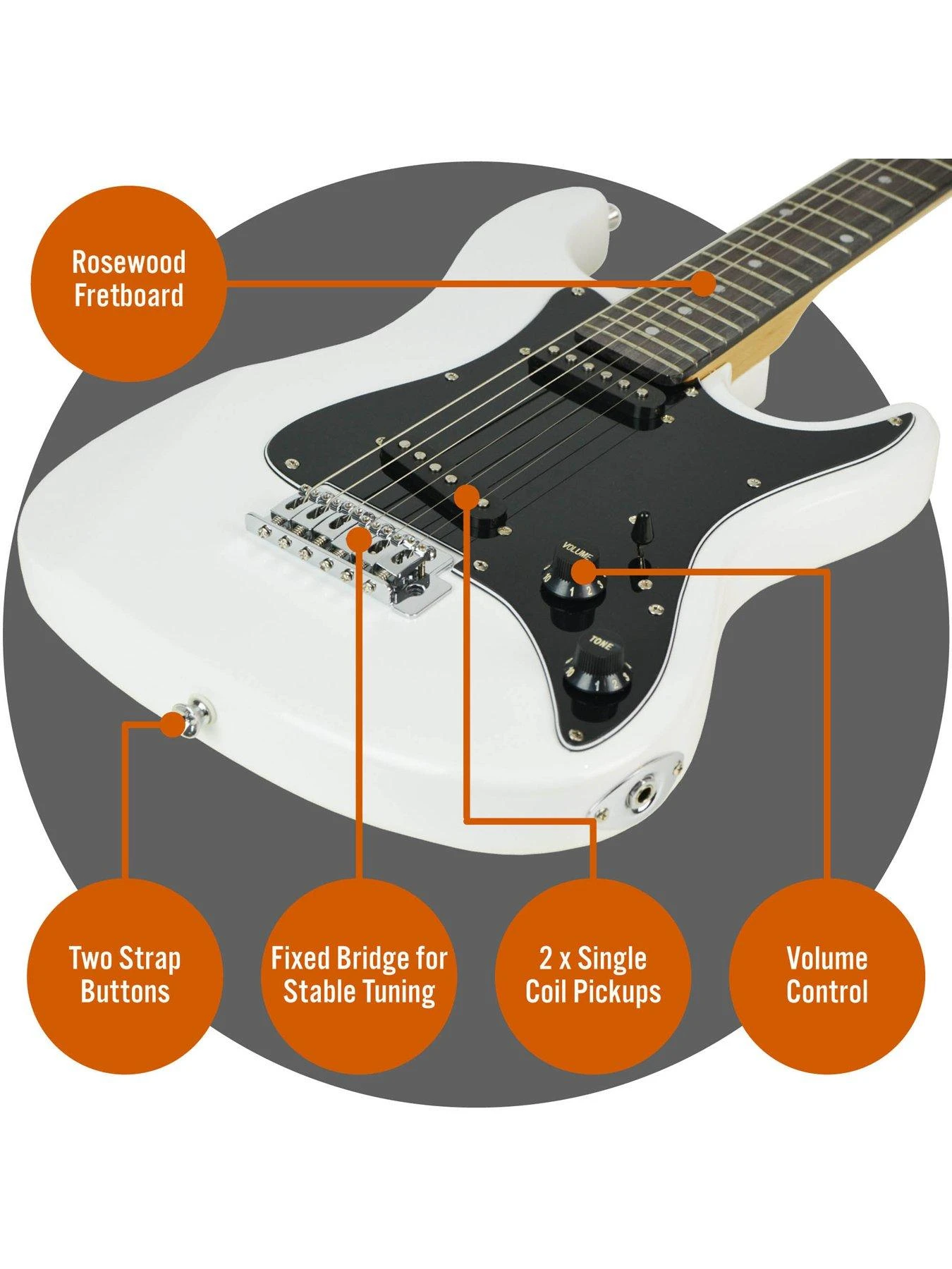 3/4 Size Electric Guitar Ultimate Kit With 10W Amp - 6 Months FREE Lessons - White 4 3/4 Size Electric Guitar Ultimate Kit With 10W Amp - 6 Months FREE Lessons - White - Image 4