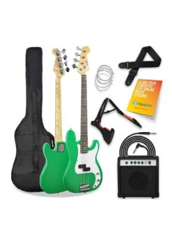 Full Size Bass Guitar Ultimate Kit With 15W Amp - 6 Months FREE Lessons - Green
