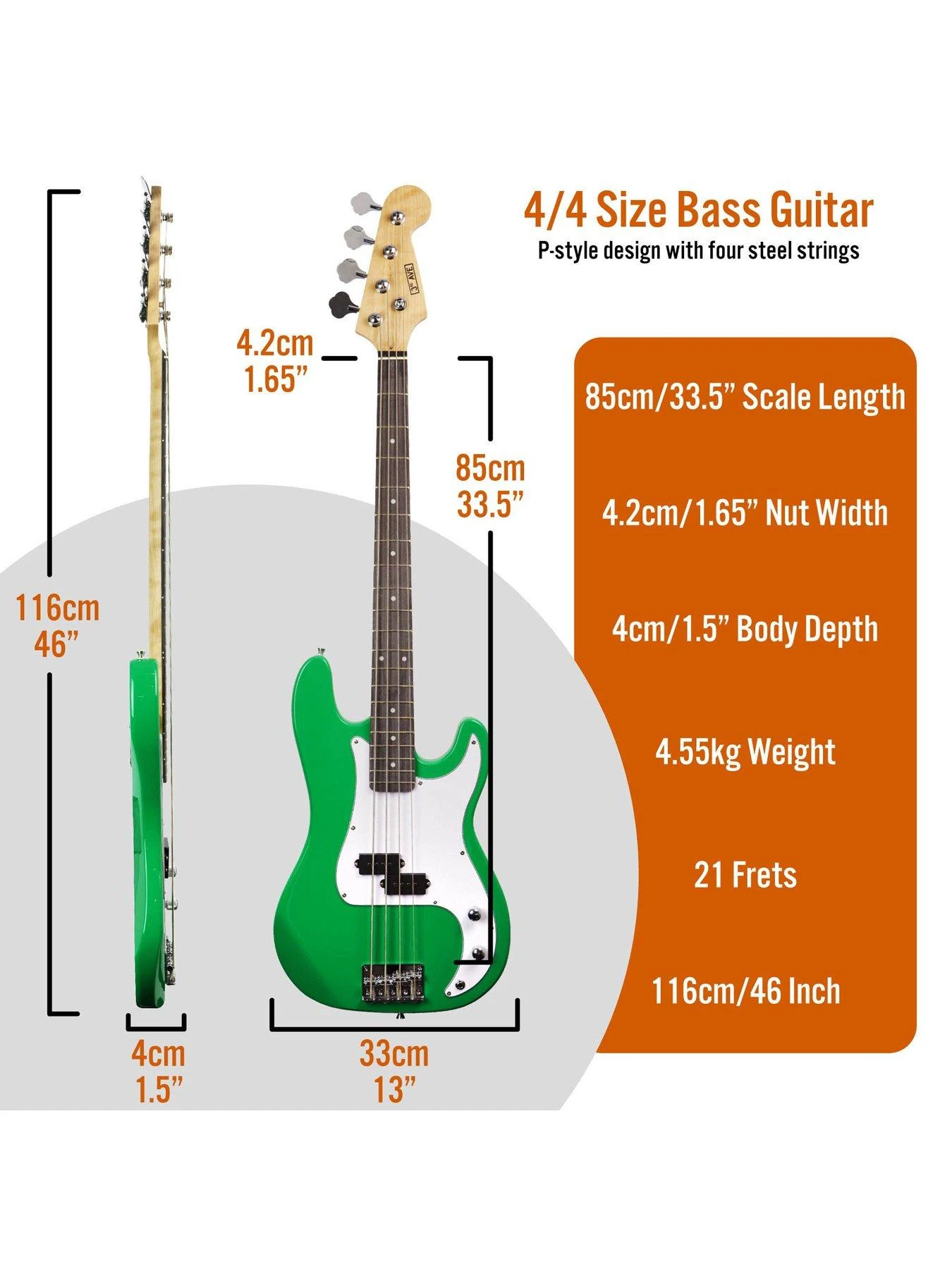 Full Size Bass Guitar Ultimate Kit With 15W Amp - 6 Months FREE Lessons - Green 2 Full Size Bass Guitar Ultimate Kit With 15W Amp - 6 Months FREE Lessons - Green - Image 2
