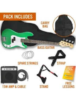 Full Size Bass Guitar Ultimate Kit With 15W Amp - 6 Months FREE Lessons - Green 8 Full Size Bass Guitar Ultimate Kit With 15W Amp - 6 Months FREE Lessons - Green -Digital Station UW8G9 SQ3 0000000088 NO COLOR SLd1