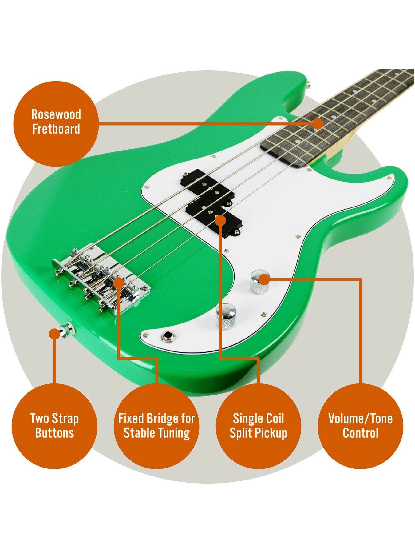 Full Size Bass Guitar Ultimate Kit With 15W Amp - 6 Months FREE Lessons - Green 4 Full Size Bass Guitar Ultimate Kit With 15W Amp - 6 Months FREE Lessons - Green - Image 4