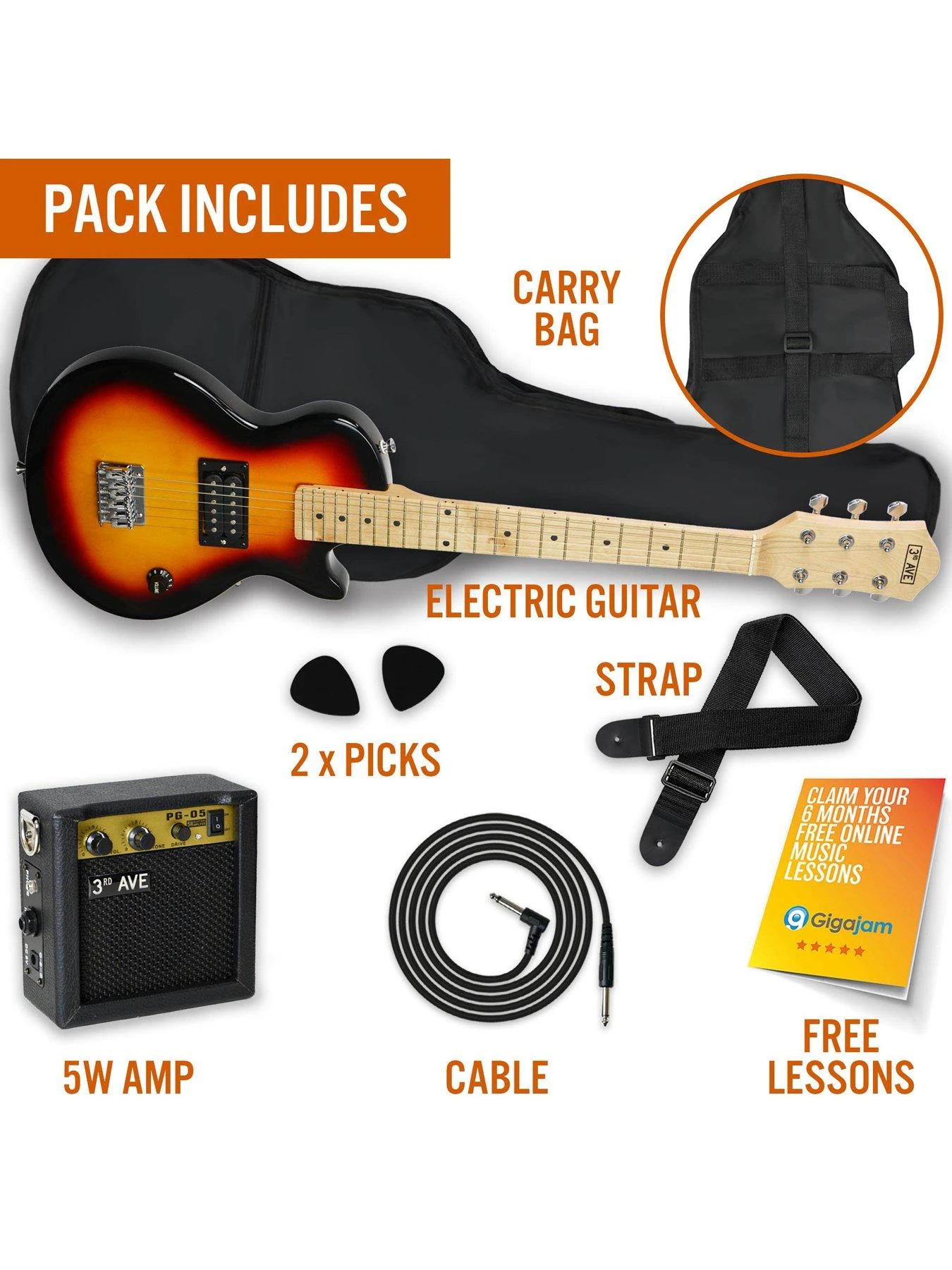 3rd Avenue🎉 Junior Electric Rock Guitar Pack - Sunburst 3 3rd Avenue🎉 Junior Electric Rock Guitar Pack - Sunburst - Image 3