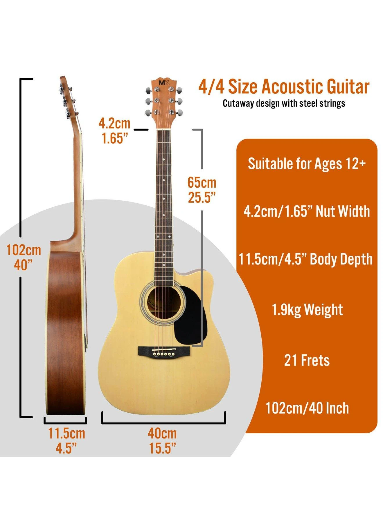 MX By 3rd Avenue Performance Series Acoustic Guitar Full Size Guitar Package - Natural 2 MX By 3rd Avenue Performance Series Acoustic Guitar Full Size Guitar Package - Natural - Image 2