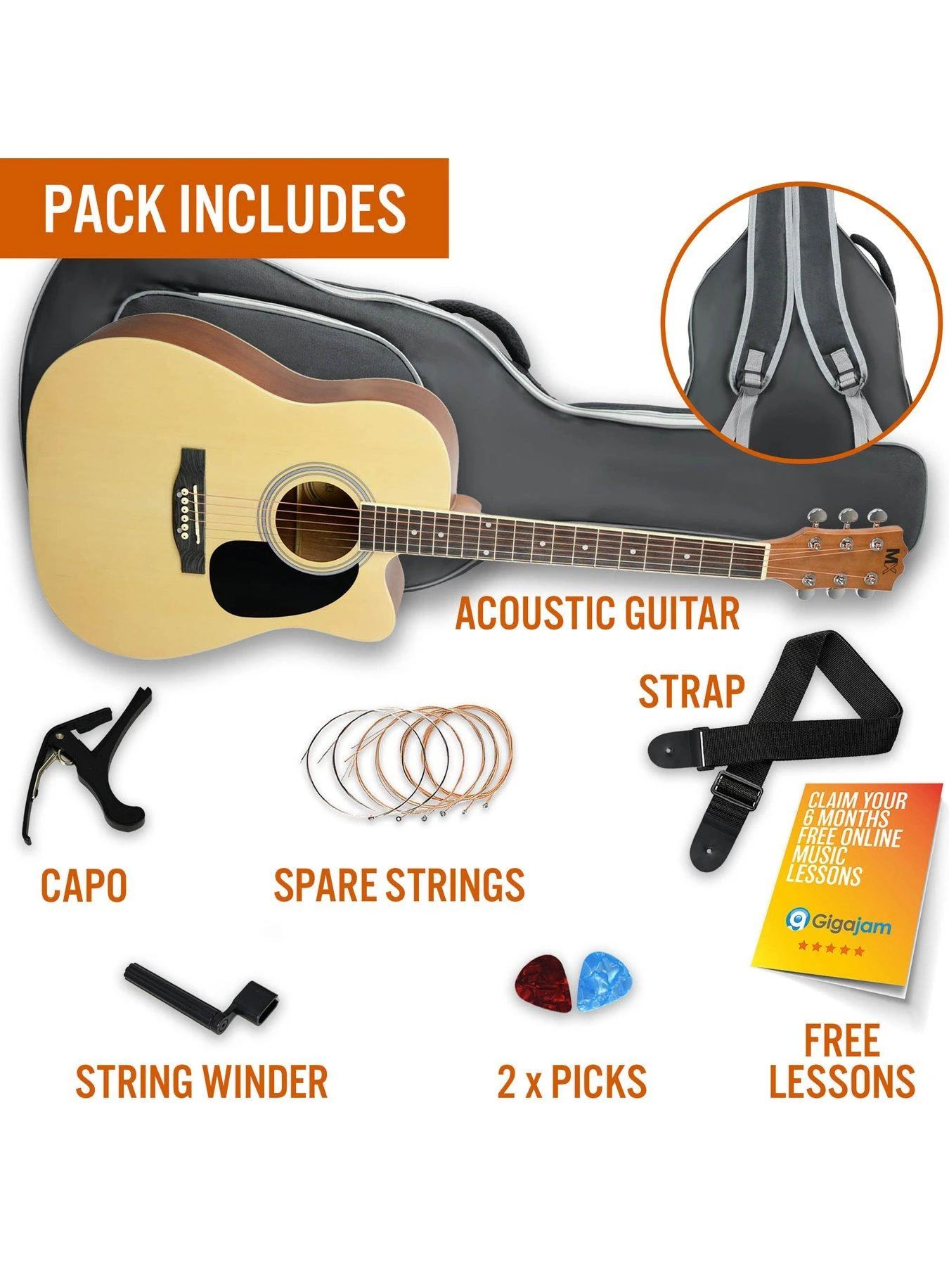 MX By 3rd Avenue Performance Series Acoustic Guitar Full Size Guitar Package - Natural 3 MX By 3rd Avenue Performance Series Acoustic Guitar Full Size Guitar Package - Natural - Image 3