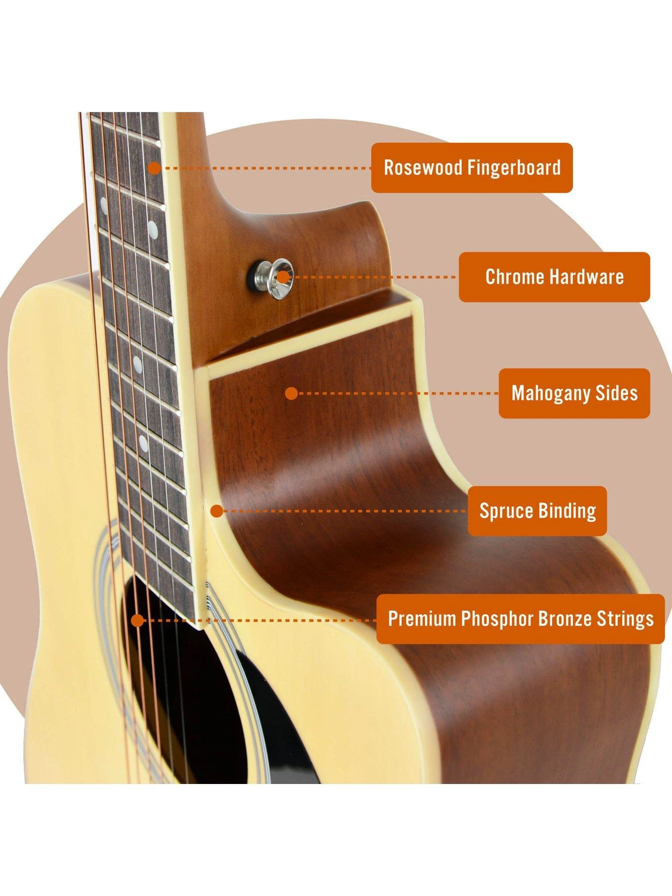 MX By 3rd Avenue Performance Series Acoustic Guitar Full Size Guitar Package - Natural 4 MX By 3rd Avenue Performance Series Acoustic Guitar Full Size Guitar Package - Natural - Image 4