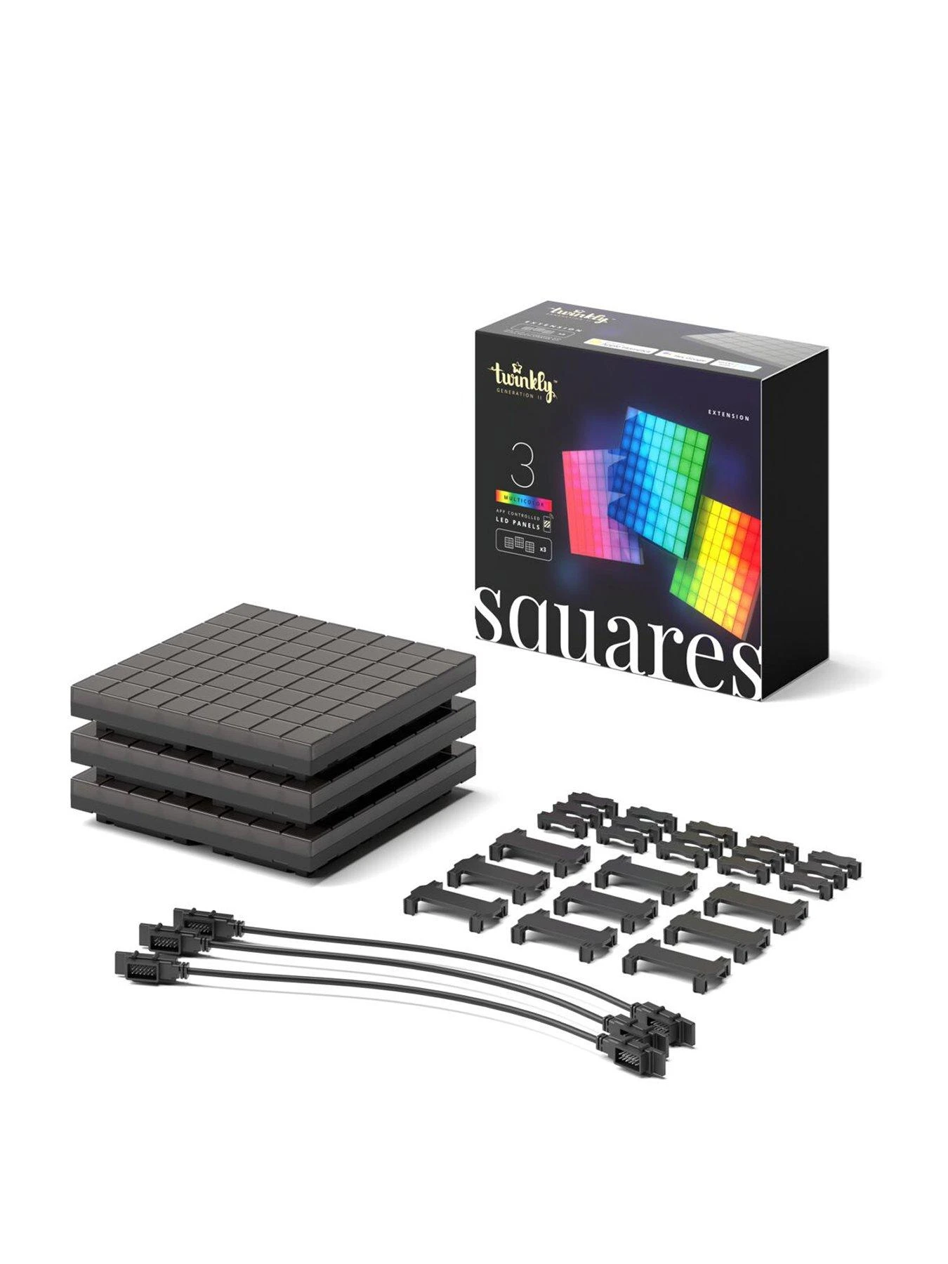 Twinkly Squares Extension Kit App-controlled LED Panels With 64 RGB (16 Million Colours) Pixels With 3 Extension Tiles -Requires Twinkly Combo Pack 1 Twinkly Squares Extension Kit App-controlled LED Panels With 64 RGB (16 Million Colours) Pixels With 3 Extension Tiles -Requires Twinkly Combo Pack