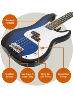 3rd Avenue Full Size Bass Guitar Ultimate Kit With 15W Amp - 6 Months FREE Lessons - Blueburst -Digital Station VE34K SQ5 0000000099 N A SLd2
