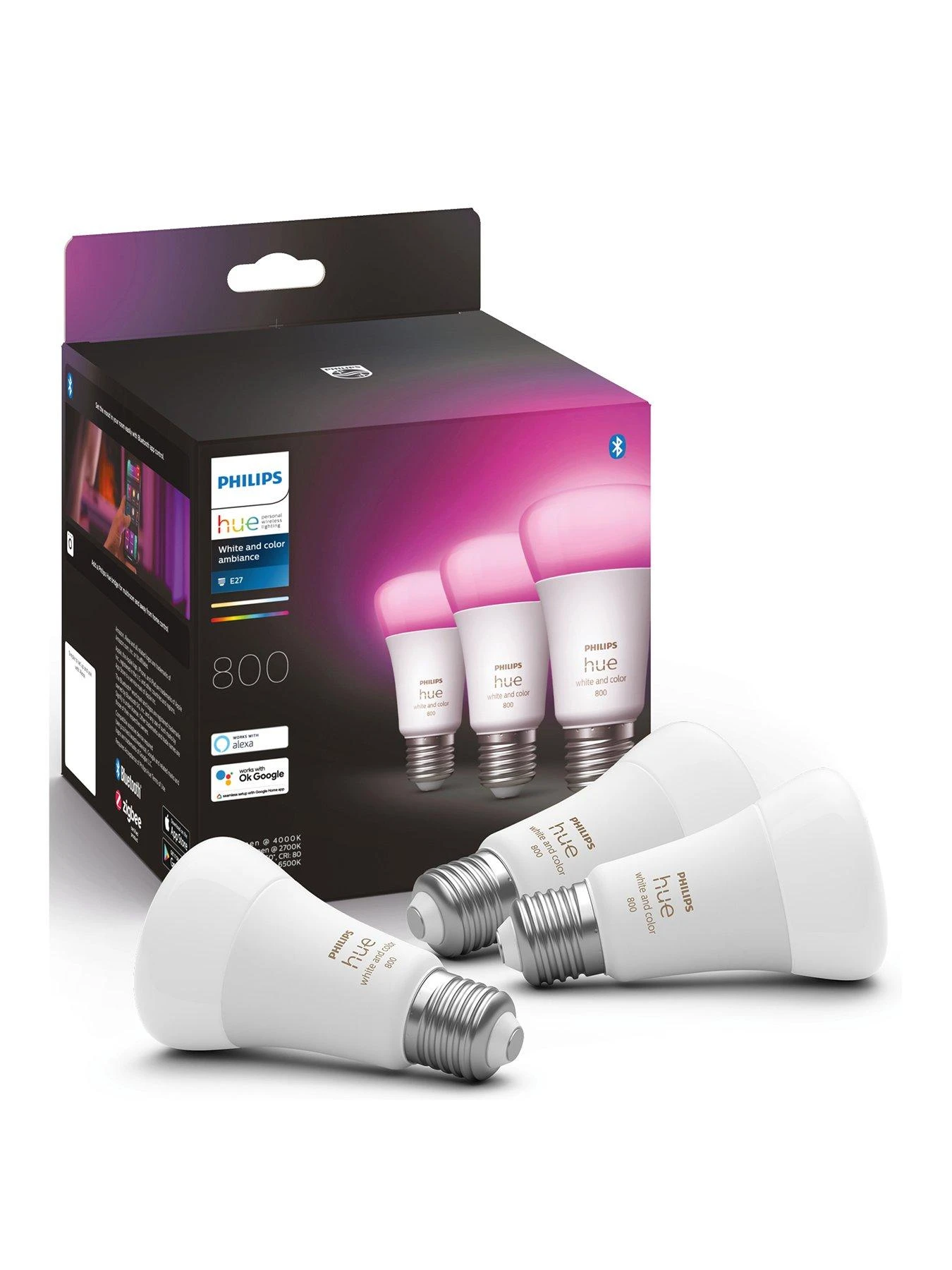 Philips Hue Hue White & Colour Ambiance Smart Bulb 3 Pack LED 6.5W E27 1 Philips Hue Hue White & Colour Ambiance Smart Bulb 3 Pack LED 6.5W E27