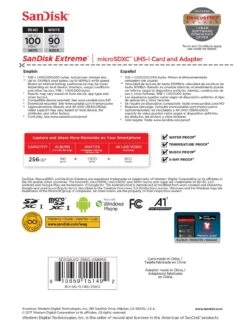 SanDisk Extreme MicroSDXC 256GB Memory Card + SD Adapter -Digital Station VHDXK SQ4 0000000099 N A SLd