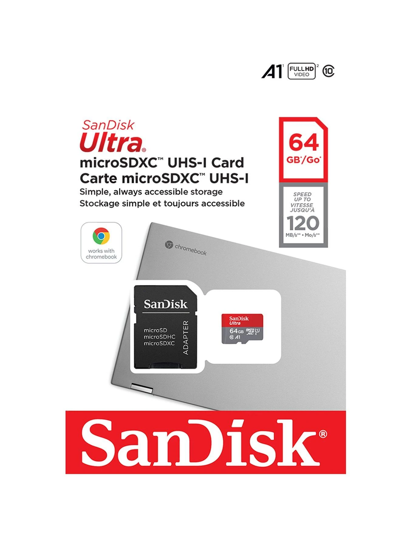 SanDisk Ultra 64GB MicroSDXC UHS-I Card For Chromebooks - With Adapter 1 SanDisk Ultra 64GB MicroSDXC UHS-I Card For Chromebooks - With Adapter